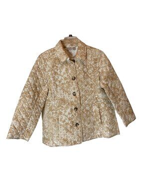 Chicos Quilted Beige Floral Button Jacket Size 3 (16/18) Womens Coat